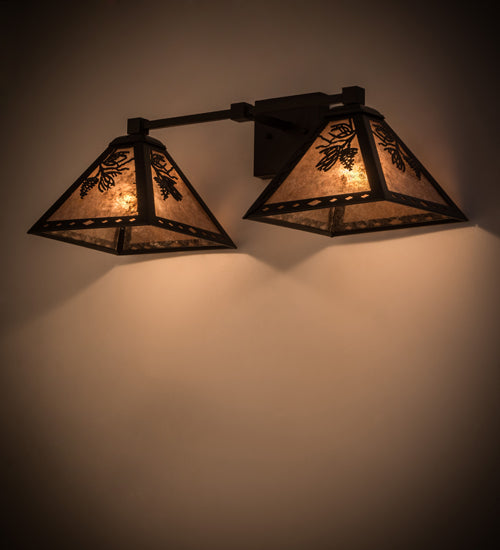 Meyda Lighting Pinecone 26" 2-Light Textured Black Wall Sconce With Silver Mica Shade Glass