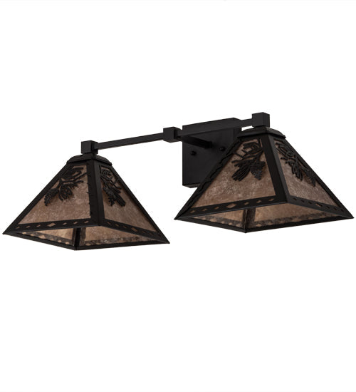 Meyda Lighting Pinecone 26" 2-Light Textured Black Wall Sconce With Silver Mica Shade Glass