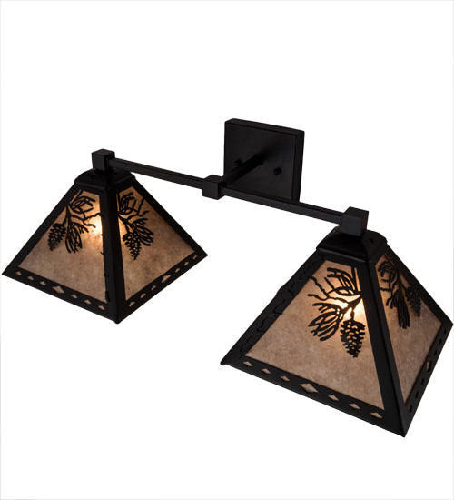 Meyda Lighting Pinecone 26" 2-Light Textured Black Wall Sconce With Silver Mica Shade Glass