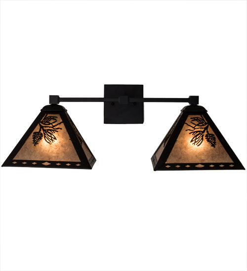Meyda Lighting Pinecone 26" 2-Light Textured Black Wall Sconce With Silver Mica Shade Glass