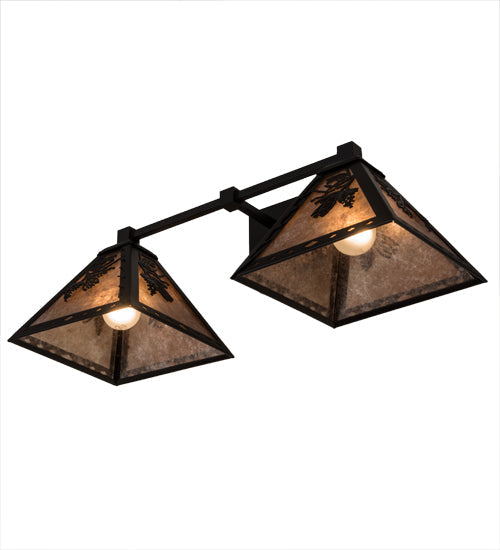 Meyda Lighting Pinecone 26" 2-Light Textured Black Wall Sconce With Silver Mica Shade Glass