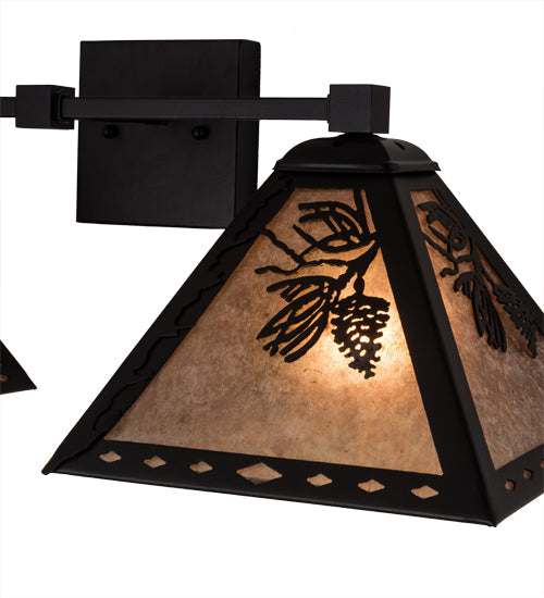 Meyda Lighting Pinecone 26" 2-Light Textured Black Wall Sconce With Silver Mica Shade Glass