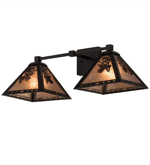 Meyda Lighting Pinecone 26" 2-Light Textured Black Wall Sconce With Silver Mica Shade Glass