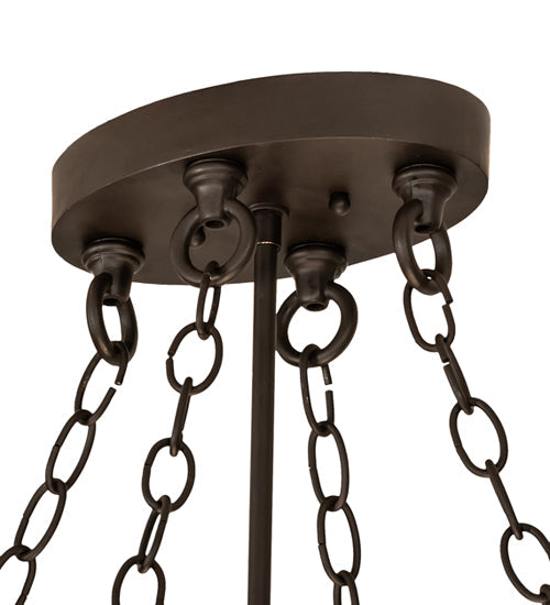 Meyda Lighting Pinecone 26" 6-Light Oil Rubbed Bronze Inverted Pendant Light With Amber Mica & Silver Mica Shade Glass