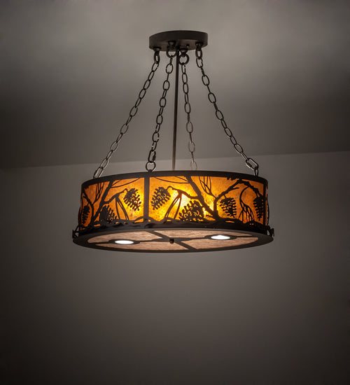 Meyda Lighting Pinecone 26" 6-Light Oil Rubbed Bronze Inverted Pendant Light With Amber Mica & Silver Mica Shade Glass