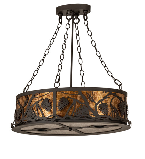 Meyda Lighting Pinecone 26" 6-Light Oil Rubbed Bronze Inverted Pendant Light With Amber Mica & Silver Mica Shade Glass