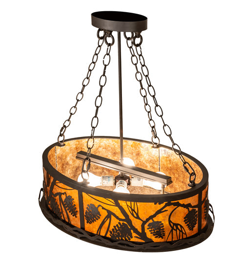 Meyda Lighting Pinecone 26" 6-Light Oil Rubbed Bronze Inverted Pendant Light With Amber Mica & Silver Mica Shade Glass