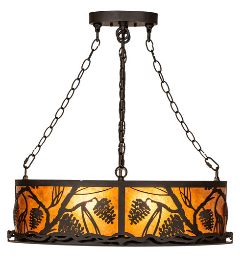 Meyda Lighting Pinecone 26" 6-Light Oil Rubbed Bronze Inverted Pendant Light With Amber Mica & Silver Mica Shade Glass