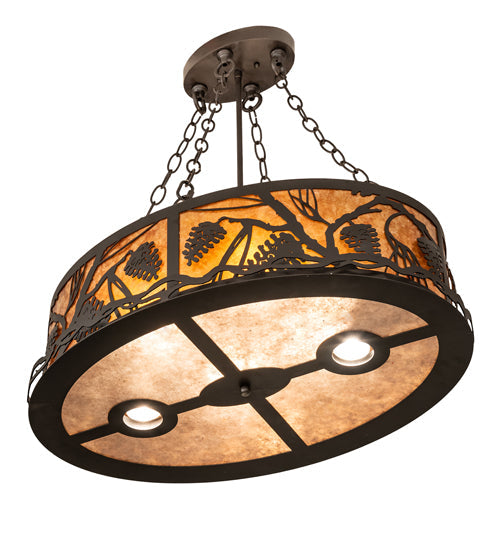Meyda Lighting Pinecone 26" 6-Light Oil Rubbed Bronze Inverted Pendant Light With Amber Mica & Silver Mica Shade Glass