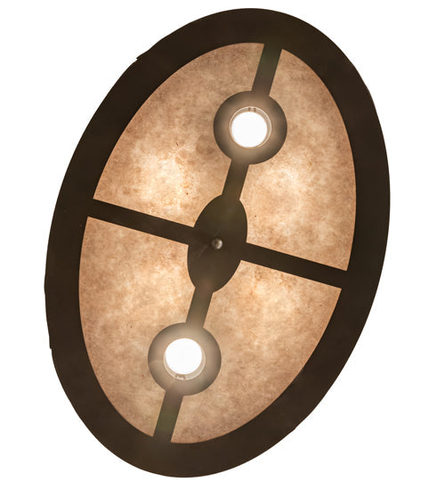 Meyda Lighting Pinecone 26" 6-Light Oil Rubbed Bronze Inverted Pendant Light With Amber Mica & Silver Mica Shade Glass