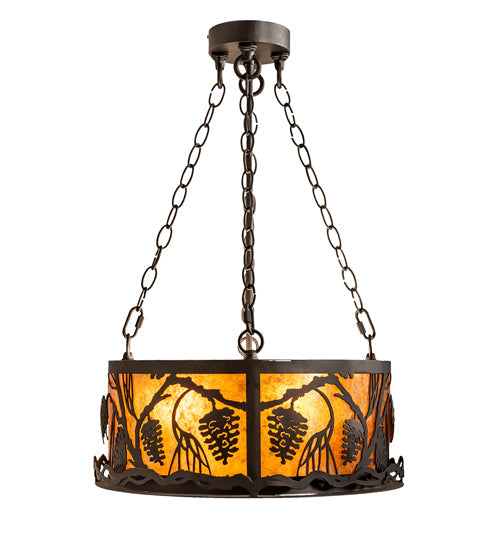 Meyda Lighting Pinecone 26" 6-Light Oil Rubbed Bronze Inverted Pendant Light With Amber Mica & Silver Mica Shade Glass
