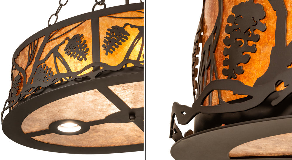 Meyda Lighting Pinecone 26" 6-Light Oil Rubbed Bronze Inverted Pendant Light With Amber Mica & Silver Mica Shade Glass