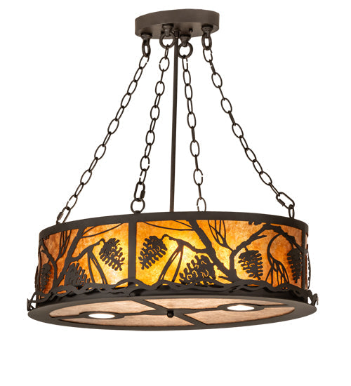 Meyda Lighting Pinecone 26" 6-Light Oil Rubbed Bronze Inverted Pendant Light With Amber Mica & Silver Mica Shade Glass