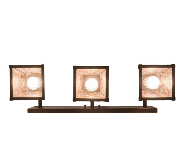 Meyda Lighting Pinecone 27" 3-Light Craftsman Brown Vanity Light With Silver Mica Shade Glass