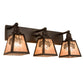 Meyda Lighting Pinecone 27" 3-Light Craftsman Brown Vanity Light With Silver Mica Shade Glass