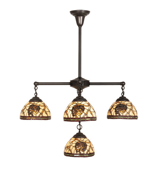 Meyda Lighting Pinecone 30" 5-Light Craftsman Brown Chandelier With Multi-Colored Shade Glass