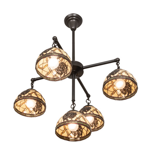 Meyda Lighting Pinecone 30" 5-Light Craftsman Brown Chandelier With Multi-Colored Shade Glass