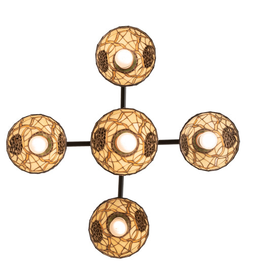 Meyda Lighting Pinecone 30" 5-Light Craftsman Brown Chandelier With Multi-Colored Shade Glass