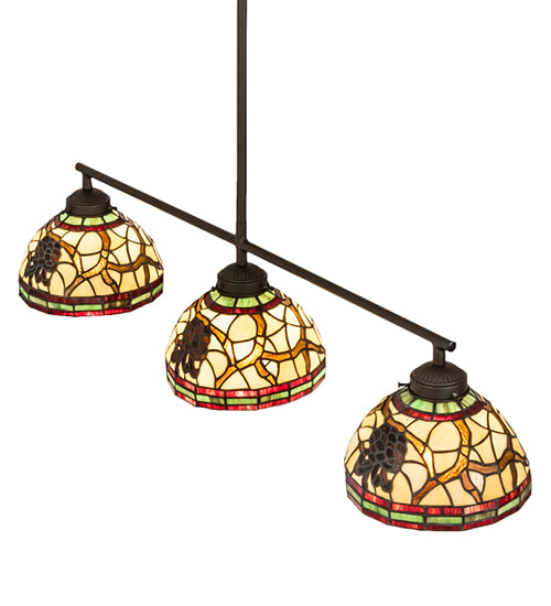 Meyda Lighting Pinecone 31" 3-Light Oil Rubbed Bronze Island Pendant Light With Multi-Colored Shade Glass
