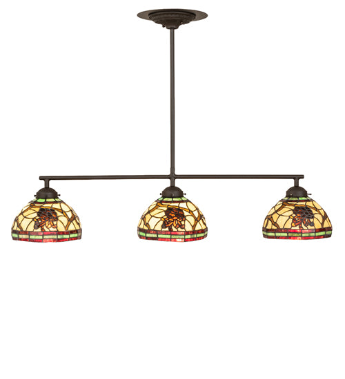 Meyda Lighting Pinecone 31" 3-Light Oil Rubbed Bronze Island Pendant Light With Multi-Colored Shade Glass
