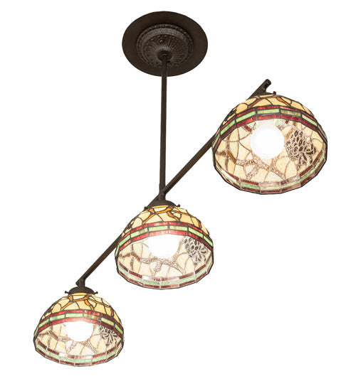 Meyda Lighting Pinecone 31" 3-Light Oil Rubbed Bronze Island Pendant Light With Multi-Colored Shade Glass