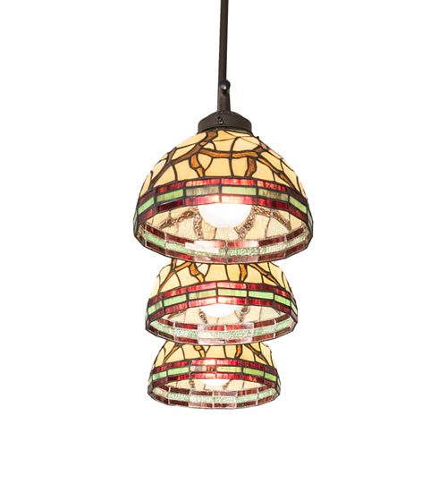 Meyda Lighting Pinecone 31" 3-Light Oil Rubbed Bronze Island Pendant Light With Multi-Colored Shade Glass