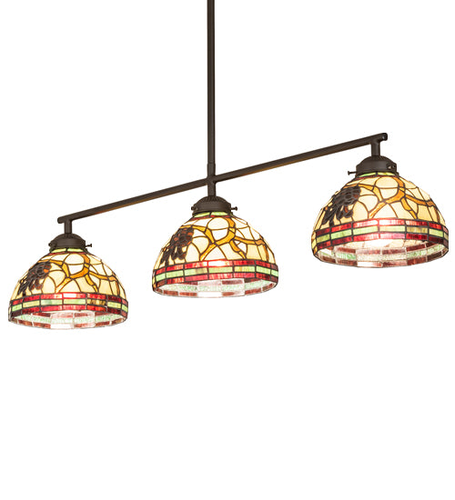 Meyda Lighting Pinecone 31" 3-Light Oil Rubbed Bronze Island Pendant Light With Multi-Colored Shade Glass