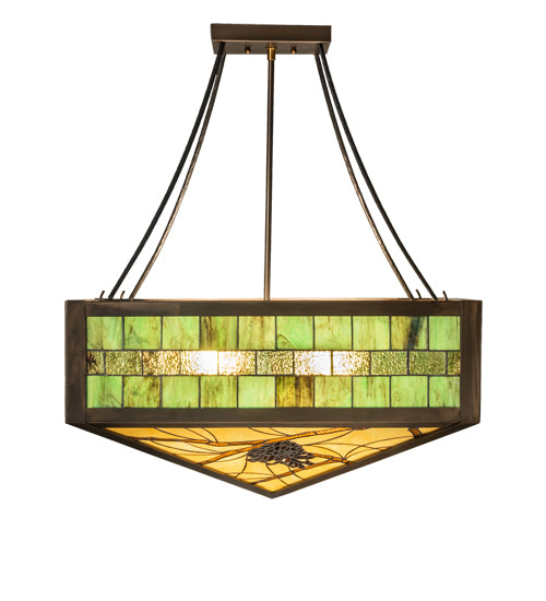 Meyda Lighting Pinecone 33" 4-Light Antique Copper Semi-flush Mount Light With Green;Multi-Colored Shade Glass