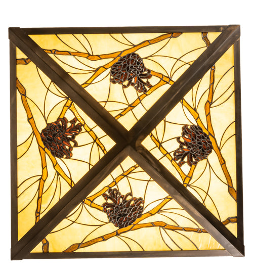 Meyda Lighting Pinecone 33" 4-Light Antique Copper Semi-flush Mount Light With Green;Multi-Colored Shade Glass