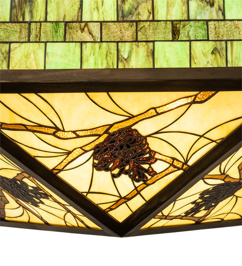 Meyda Lighting Pinecone 33" 4-Light Antique Copper Semi-flush Mount Light With Green;Multi-Colored Shade Glass