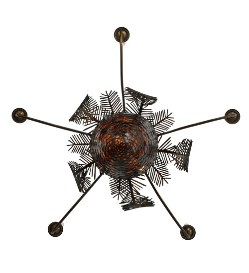 Meyda Lighting Pinecone 36" 5-Light 5-Arm Antique Copper Chandelier With Amber & Faux Candlelight Shade