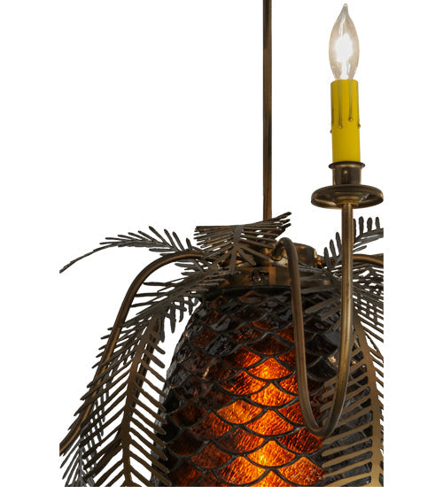 Meyda Lighting Pinecone 36" 5-Light 5-Arm Antique Copper Chandelier With Amber & Faux Candlelight Shade