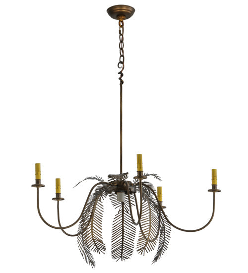 Meyda Lighting Pinecone 36" 5-Light 5-Arm Antique Copper Chandelier With Amber & Faux Candlelight Shade