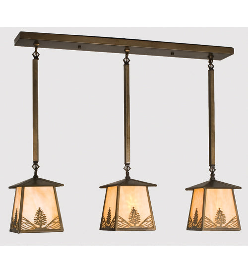 Meyda Lighting Pinecone 37" 3-Light Antique Copper Island Pendant Light With Beige Art Shade Glass