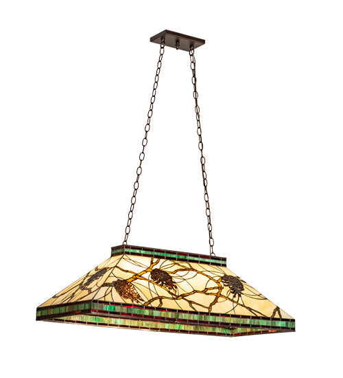 Meyda Lighting Pinecone 39" 3-Light Mahogany Bronze Mission Island Pendant Light With Multi-Colored Shade Glass