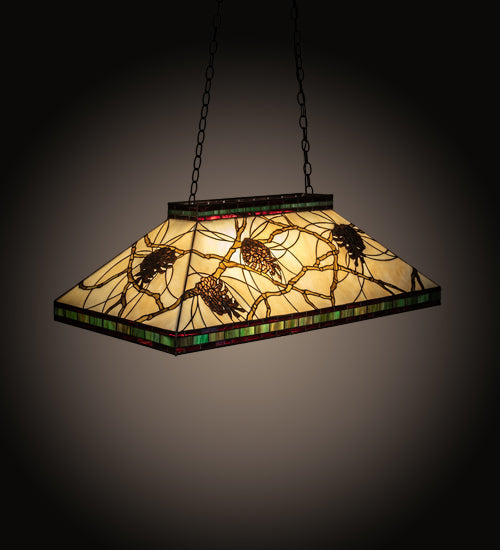 Meyda Lighting Pinecone 39" 3-Light Mahogany Bronze Mission Island Pendant Light With Multi-Colored Shade Glass