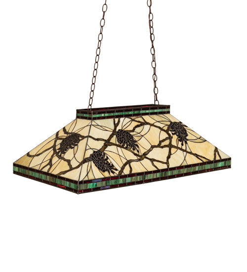 Meyda Lighting Pinecone 39" 3-Light Mahogany Bronze Mission Island Pendant Light With Multi-Colored Shade Glass