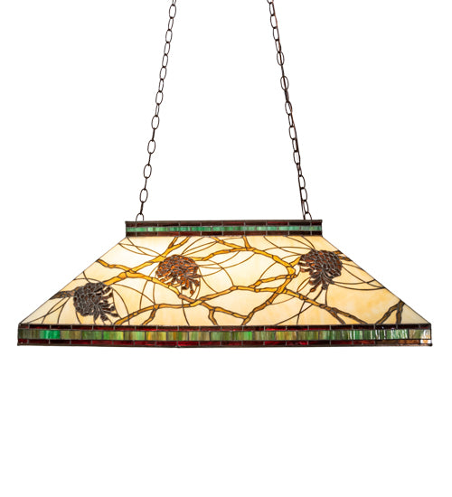 Meyda Lighting Pinecone 39" 3-Light Mahogany Bronze Mission Island Pendant Light With Multi-Colored Shade Glass