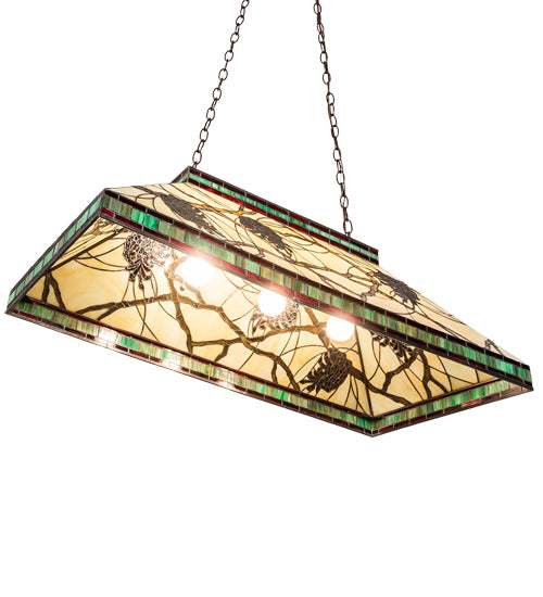Meyda Lighting Pinecone 39" 3-Light Mahogany Bronze Mission Island Pendant Light With Multi-Colored Shade Glass