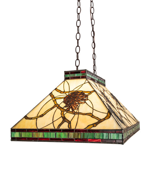 Meyda Lighting Pinecone 39" 3-Light Mahogany Bronze Mission Island Pendant Light With Multi-Colored Shade Glass
