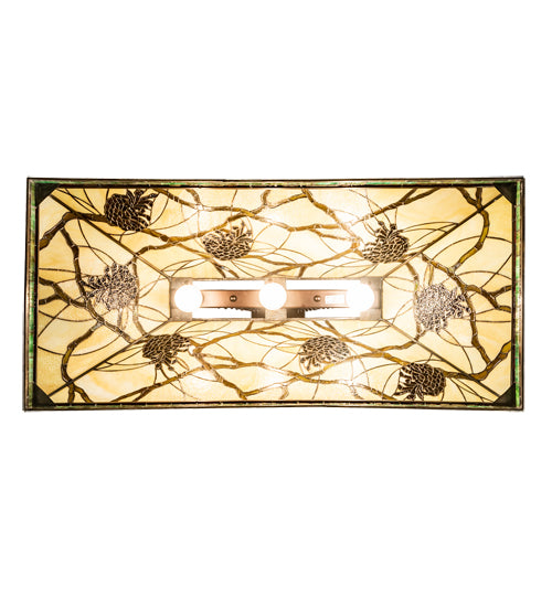 Meyda Lighting Pinecone 39" 3-Light Mahogany Bronze Mission Island Pendant Light With Multi-Colored Shade Glass