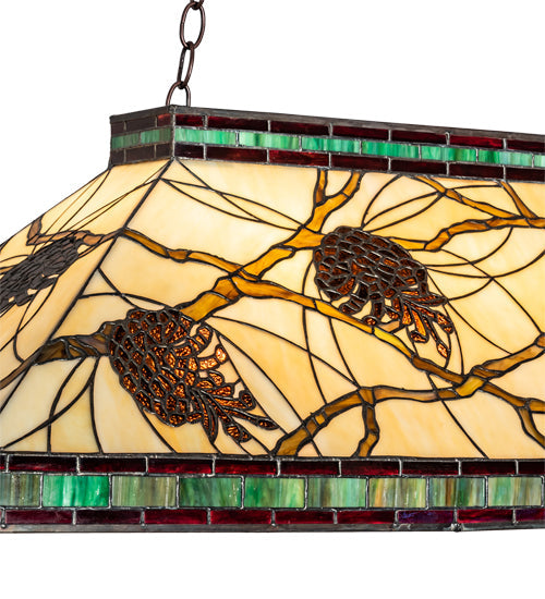 Meyda Lighting Pinecone 39" 3-Light Mahogany Bronze Mission Island Pendant Light With Multi-Colored Shade Glass