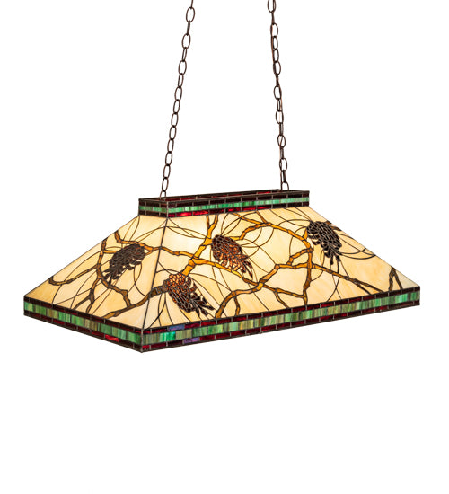 Meyda Lighting Pinecone 39" 3-Light Mahogany Bronze Mission Island Pendant Light With Multi-Colored Shade Glass
