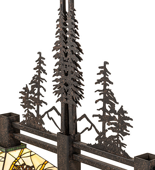 Meyda Lighting Pinecone 40" 2-Light Coffee Bean Island Pendant Light With Multi-Colored Stained Shade Glass