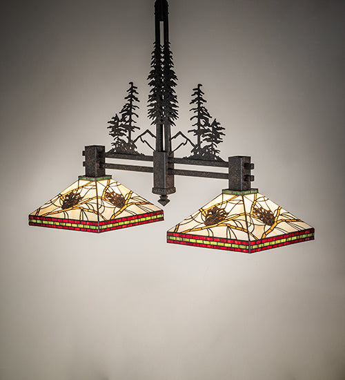 Meyda Lighting Pinecone 40" 2-Light Coffee Bean Island Pendant Light With Multi-Colored Stained Shade Glass