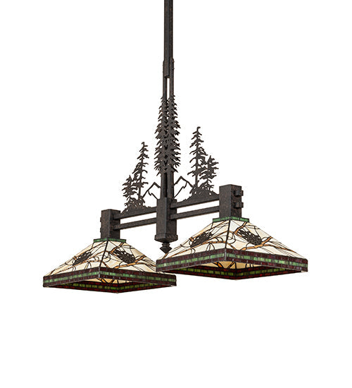 Meyda Lighting Pinecone 40" 2-Light Coffee Bean Island Pendant Light With Multi-Colored Stained Shade Glass