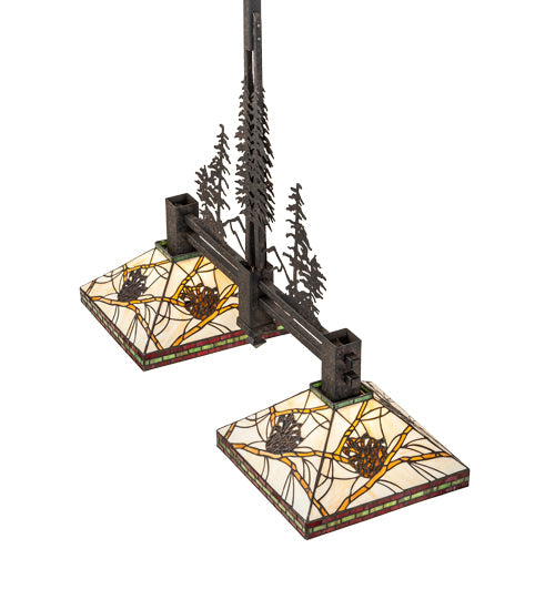 Meyda Lighting Pinecone 40" 2-Light Coffee Bean Island Pendant Light With Multi-Colored Stained Shade Glass