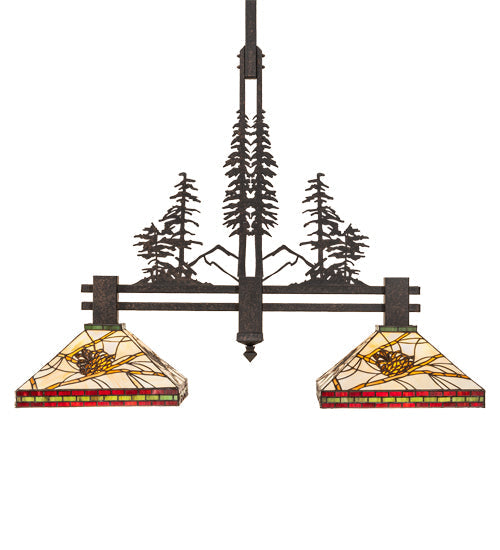 Meyda Lighting Pinecone 40" 2-Light Coffee Bean Island Pendant Light With Multi-Colored Stained Shade Glass