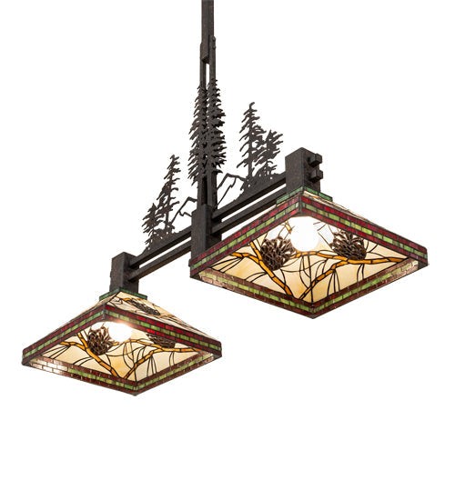 Meyda Lighting Pinecone 40" 2-Light Coffee Bean Island Pendant Light With Multi-Colored Stained Shade Glass