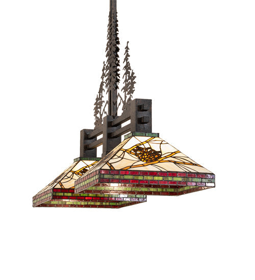Meyda Lighting Pinecone 40" 2-Light Coffee Bean Island Pendant Light With Multi-Colored Stained Shade Glass